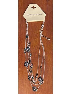 Christopher & Banks Multi-Strand Silver-Tone Necklace Multi-Colored Beads & Disc